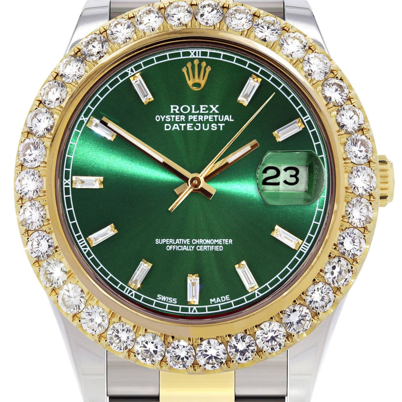 Rolex Datejust II Watch | 41 MM | 18K Yellow Gold & Stainless Steel | Custom Green Diamond Dial | Oyster Band