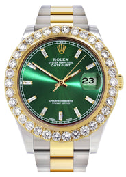 Rolex Datejust II Watch | 41 MM | 18K Yellow Gold & Stainless Steel | Custom Green Diamond Dial | Oyster Band