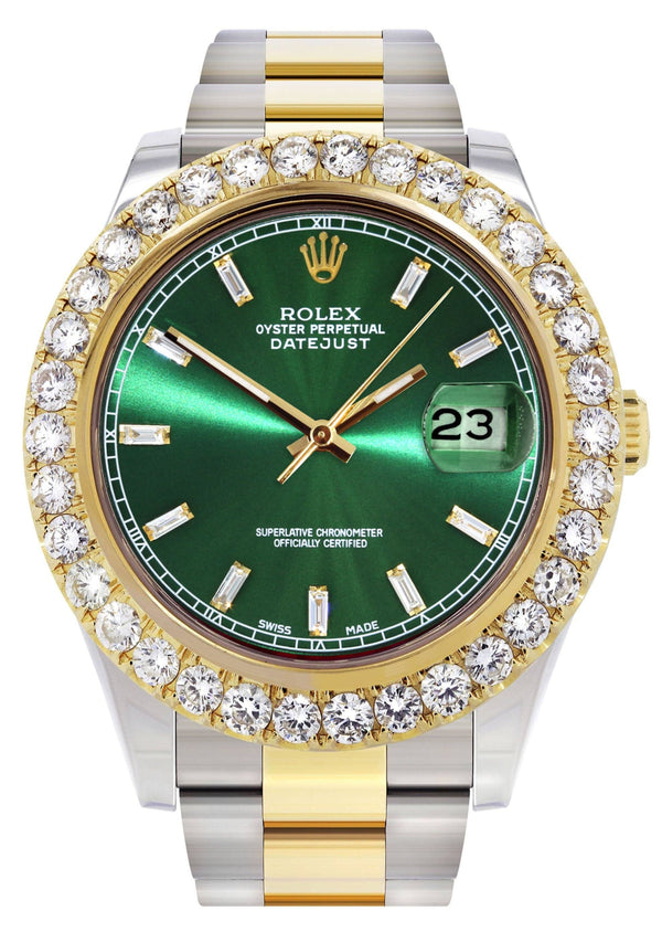 Rolex Datejust II Watch | 41 MM | 18K Yellow Gold & Stainless Steel | Custom Green Diamond Dial | Oyster Band