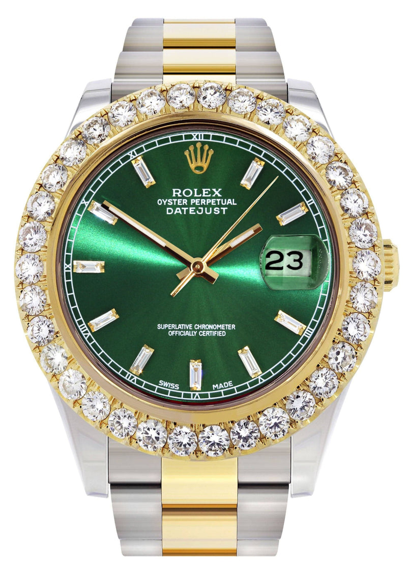 Rolex Datejust II Watch | 41 MM | 18K Yellow Gold & Stainless Steel | Custom Green Diamond Dial | Oyster Band