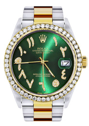 Gold & Steel Rolex Datejust Watch 16233 for Men | 36Mm | Green Arabic Diamond Dial | Oyster Band