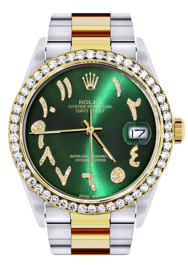 Gold & Steel Rolex Datejust Watch 16233 for Men | 36Mm | Green Arabic Diamond Dial | Oyster Band