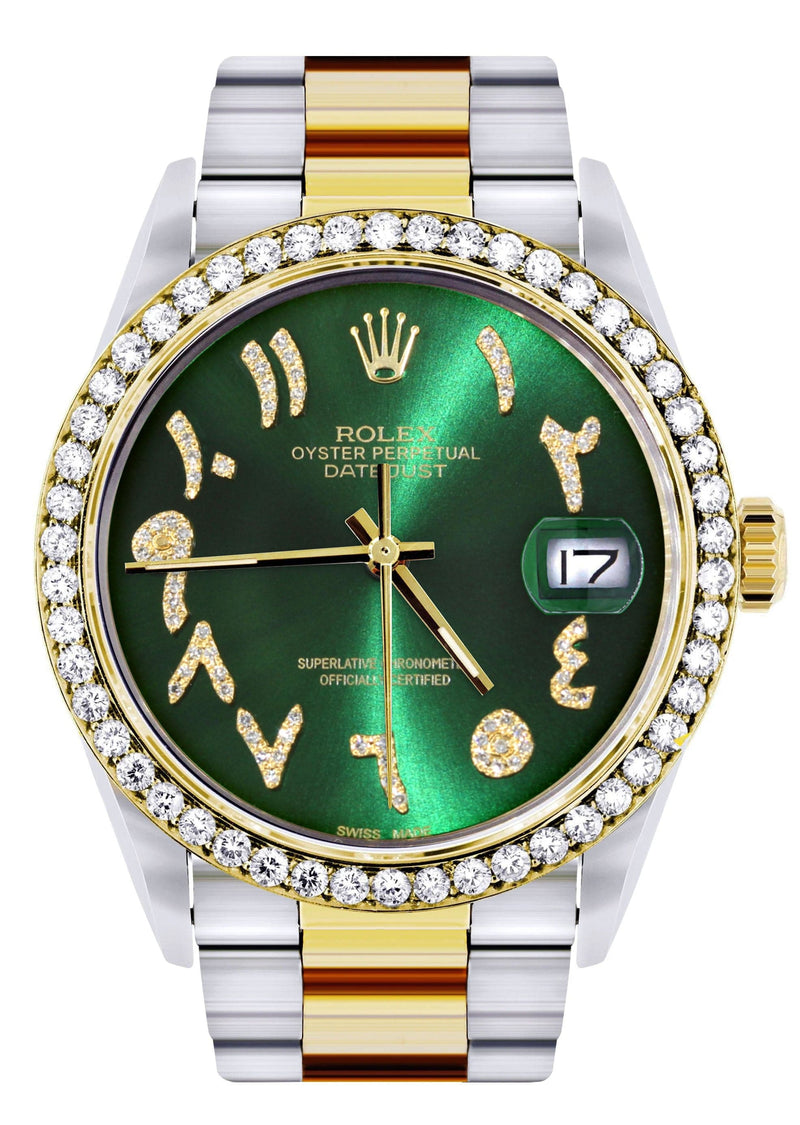Gold & Steel Rolex Datejust Watch 16233 for Men | 36Mm | Green Arabic Diamond Dial | Oyster Band