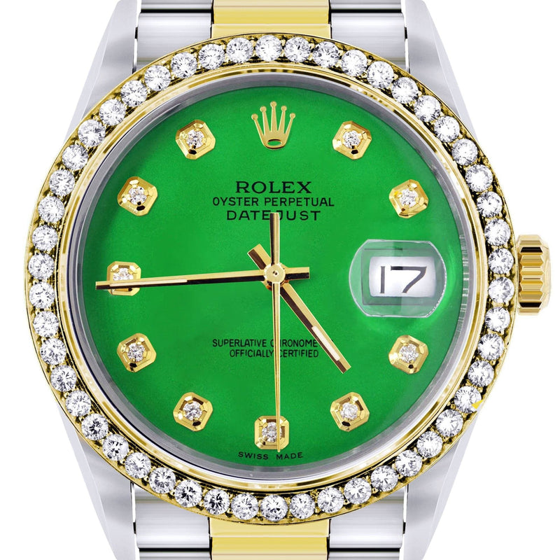 Gold Rolex Datejust Watch 16233 for Men | 36Mm | Green Dial | Oyster Band
