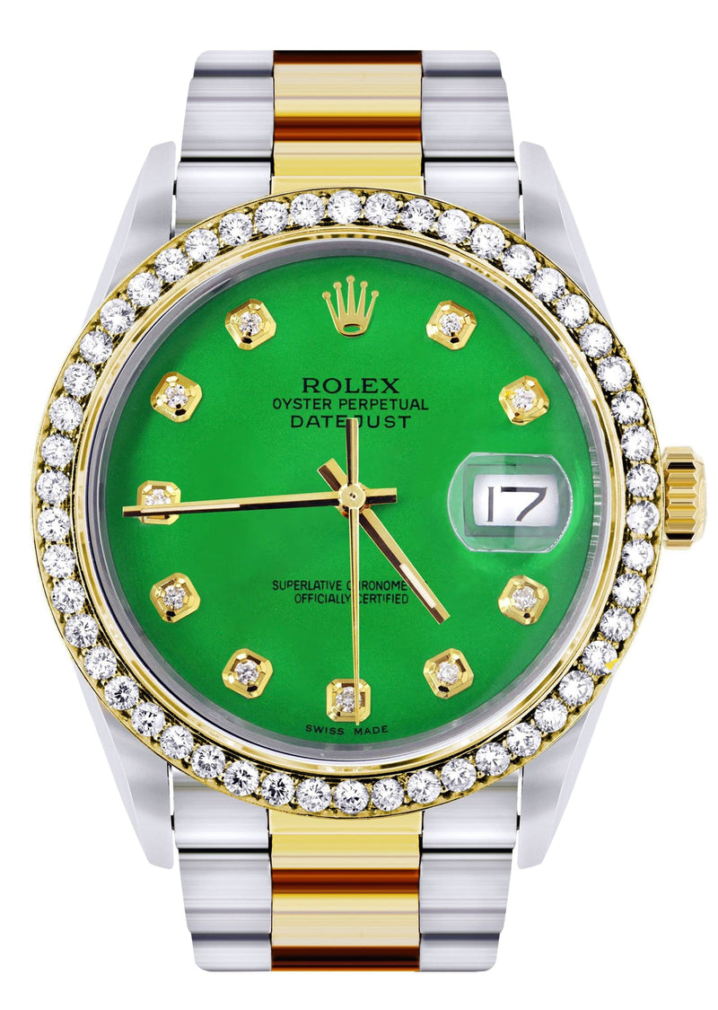 Gold Rolex Datejust Watch 16233 for Men | 36Mm | Green Dial | Oyster Band