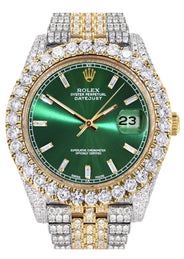 Diamond Iced Out Rolex Datejust 41 | 25 Carats Of Diamonds | Custom Green Diamond Dial | Two Tone | Jubilee Band