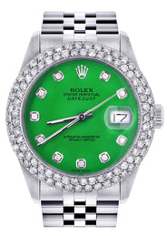 Mens Rolex Datejust Watch 16200 | 36Mm | Green Dial | Two Row 4.25 Carat Bezel | Jubilee Band