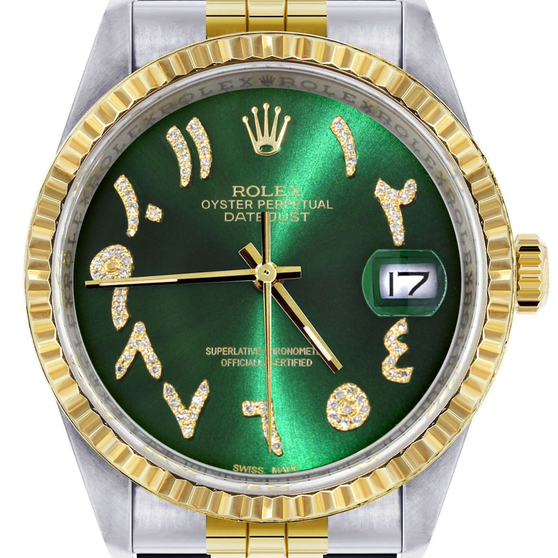 Womens Rolex Datejust Watch 16233 Two Tone | 36Mm | Green Arabic Dial | Fluted Bezel | Jubilee Band