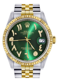Womens Rolex Datejust Watch 16233 Two Tone | 36Mm | Green Arabic Dial | Fluted Bezel | Jubilee Band