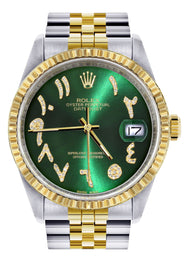 Mens Rolex Datejust Watch 16233 Two Tone | 36Mm | Green Arabic Dial | Jubilee Band