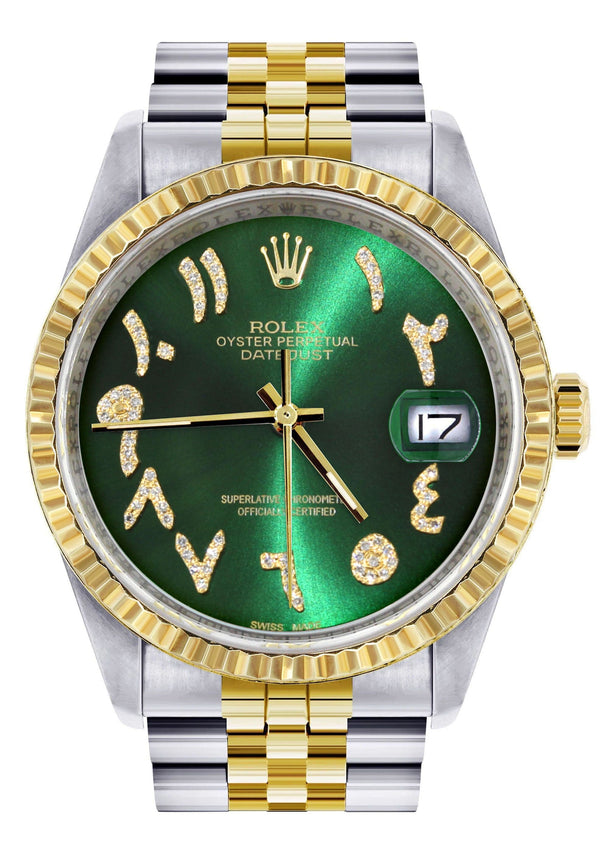 Mens Rolex Datejust Watch 16233 Two Tone | 36Mm | Green Arabic Dial | Jubilee Band