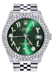 Womens Rolex Datejust Watch 16200 | 36Mm | Green Arabic Diamond Dial | Two Row 4.25 Carat Bezel | Jubilee Band