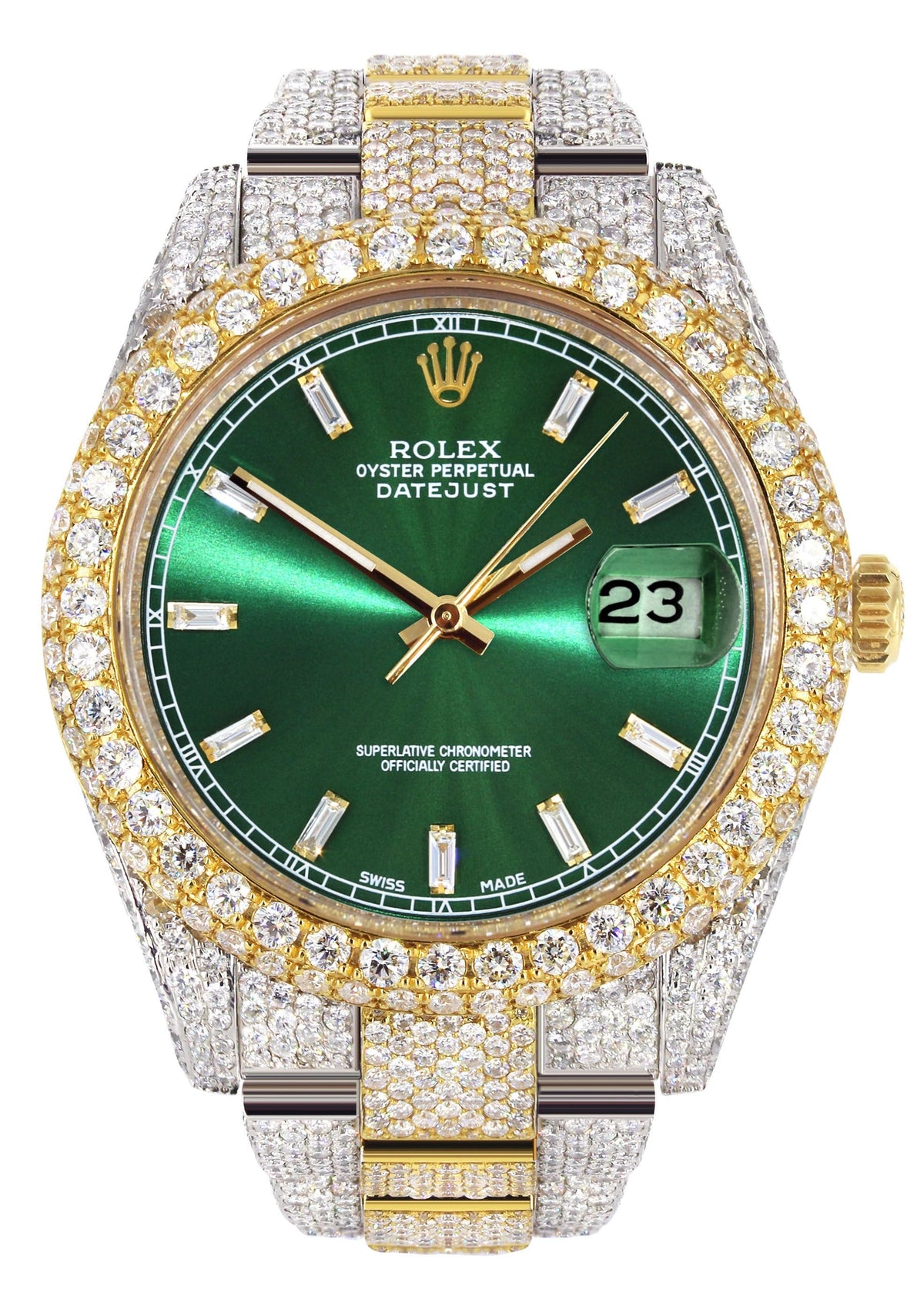 Diamond Iced Out Rolex Datejust 41 | 25 Carats Of Diamonds | Green Diamond Dial | Two Tone | Two Row | Oyster Band