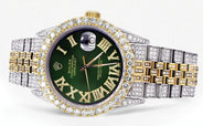 Iced Out Rolex Datejust 36 MM | Two Tone | 10 Carats of Diamonds | Green Roman Diamond Dial