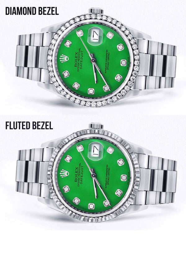 Mens Rolex Datejust  Watch 16200 | 36Mm | Green Dial | Oyster Band