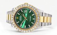 Rolex Datejust II Watch | 41 MM | 18K Yellow Gold & Stainless Steel | Custom Green Diamond Dial | Oyster Band