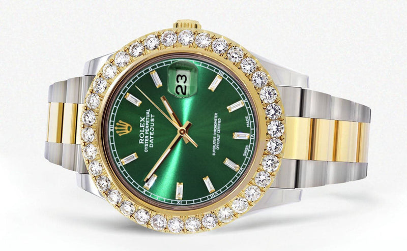 Rolex Datejust II Watch | 41 MM | 18K Yellow Gold & Stainless Steel | Custom Green Diamond Dial | Oyster Band