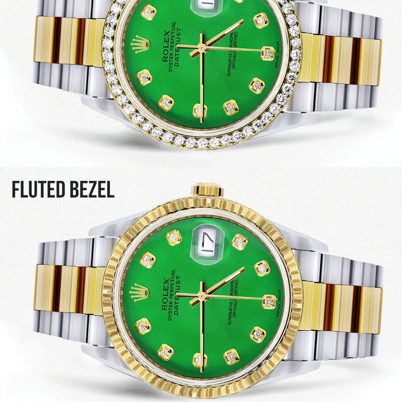 Gold Rolex Datejust Watch 16233 for Men | 36Mm | Green Dial | Oyster Band