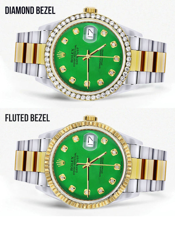 Gold Rolex Datejust Watch 16233 for Men | 36Mm | Green Dial | Oyster Band