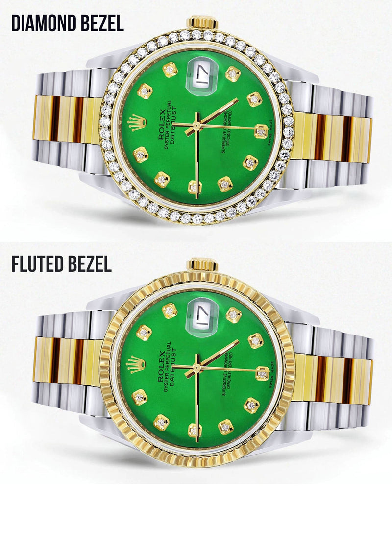 Gold Rolex Datejust Watch 16233 for Men | 36Mm | Green Dial | Oyster Band