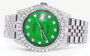 Iced Out Rolex Datejust 36 MM | Stainless Steel | 16.5 Carats of Diamonds | Green Diamond Dial | Jubilee Band | Model 116200