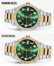 Gold & Steel Rolex Datejust Watch 16233 for Men | 36Mm | Green Arabic Diamond Dial | Oyster Band