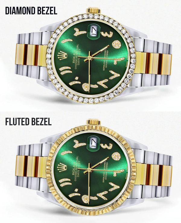 Gold & Steel Rolex Datejust Watch 16233 for Men | 36Mm | Green Arabic Diamond Dial | Oyster Band