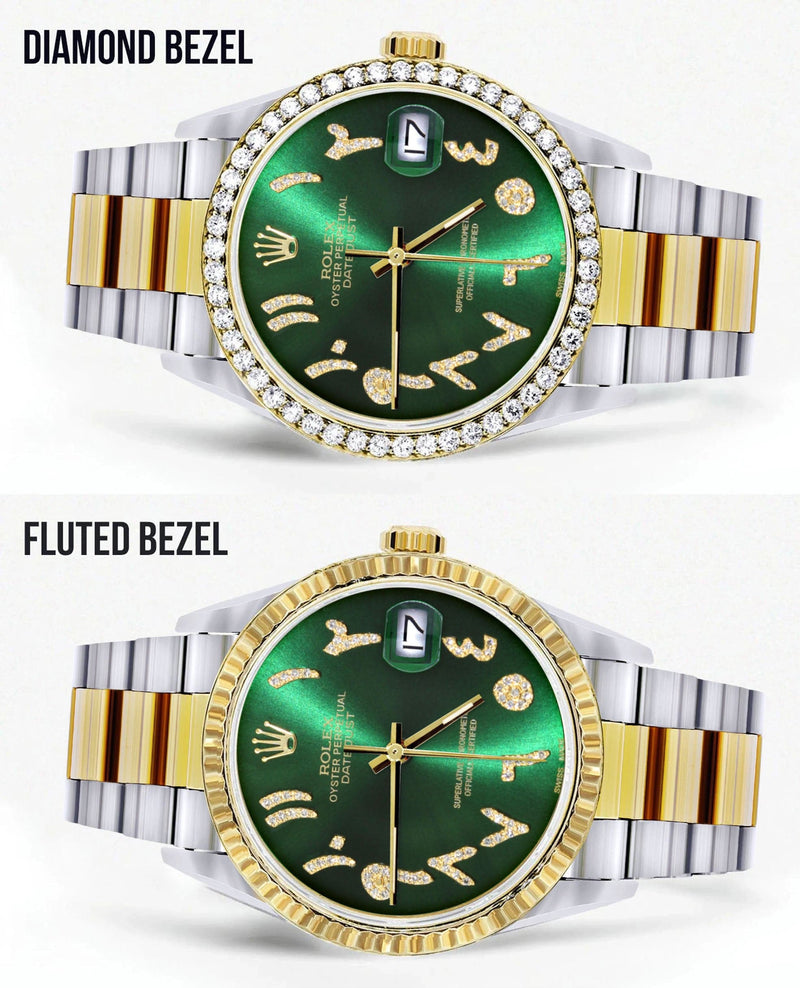 Gold & Steel Rolex Datejust Watch 16233 for Men | 36Mm | Green Arabic Diamond Dial | Oyster Band