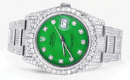 Iced Out Rolex Datejust 36 MM | Stainless Steel | 16.5 Carats of Diamonds | Green Diamond Dial | Oyster Band | Model 116200