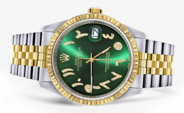 Mens Rolex Datejust Watch 16233 Two Tone | 36Mm | Green Arabic Dial | Jubilee Band