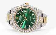 Diamond Iced Out Rolex Datejust 41 | 25 Carats Of Diamonds | Custom Green Diamond Dial | Two Tone | Oyster Band
