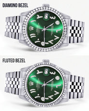 Diamond Mens Rolex Datejust Watch 16200 | 36Mm | Green Arabic Diamond Dial | Jubilee Band