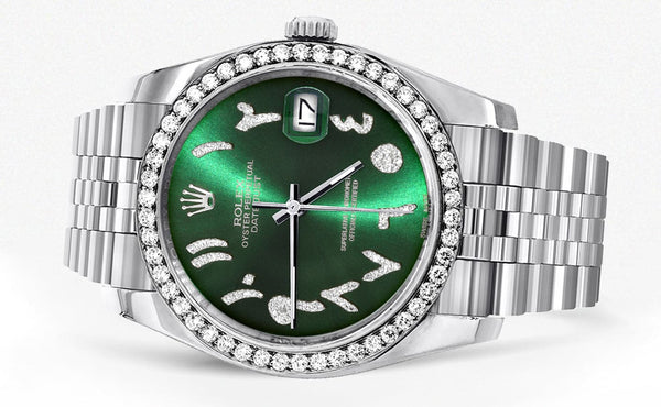 116200 | Hidden Clasp | Diamond Rolex Datejust Watch | 36Mm | Green Arabic Diamond Dial | Jubilee Band