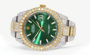Diamond Iced Out Rolex Datejust 41 | 25 Carats Of Diamonds | Green Diamond Dial | Two Tone | Two Row | Oyster Band