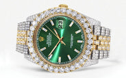 Diamond Iced Out Rolex Datejust 41 | 25 Carats Of Diamonds | Custom Green Diamond Dial | Two Tone | Jubilee Band