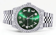 Mens Rolex Datejust Watch 16200 | 36Mm | Green Arabic Diamond Dial | Two Row 4.25 Carat Bezel | Jubilee Band
