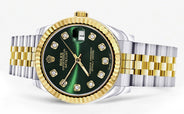 Diamond Gold Rolex Watch | 68273 | Fluted Bezel | 31MM | Green Diamond Dial | Jubilee Band