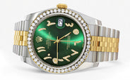 116233 | Hidden Clasp | Gold & Steel Rolex Datejust Watch | 36Mm | Green Arabic Diamond Dial | Jubilee Band
