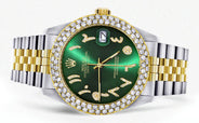 Diamond Gold Rolex Watch For Women 16233 | 36Mm | Green Arabic Diamond Dial | Two Row 4.25 Carat Bezel | Jubilee Band