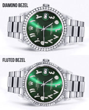 Diamond Mens Rolex Datejust Watch 16200 | 36Mm | Green Arabic Diamond Dial | Oyster Band
