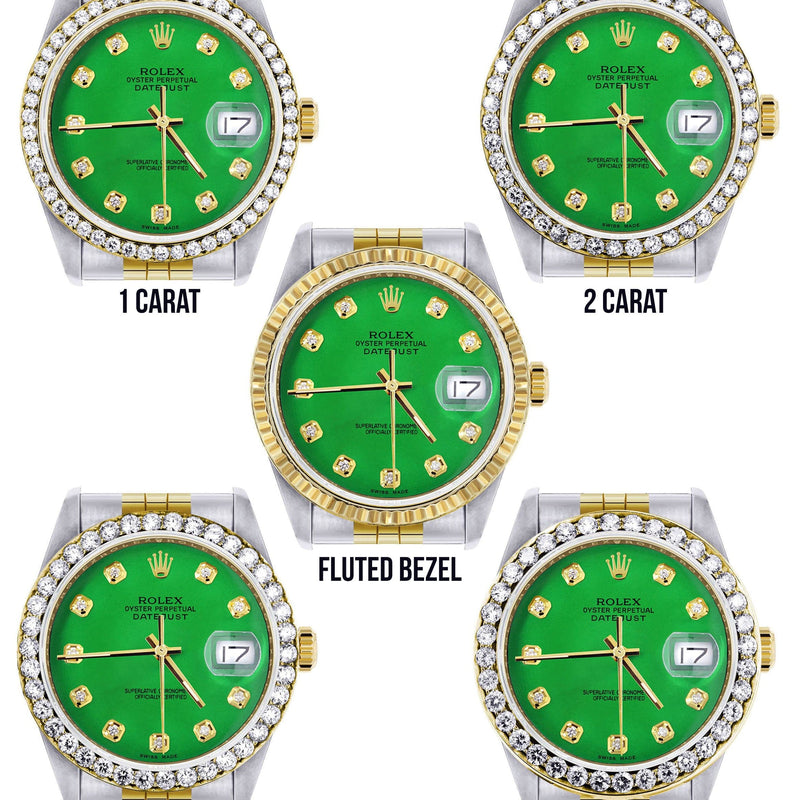 Gold Rolex Datejust Watch 16233 for Men | 36Mm | Green Dial | Jubilee Band