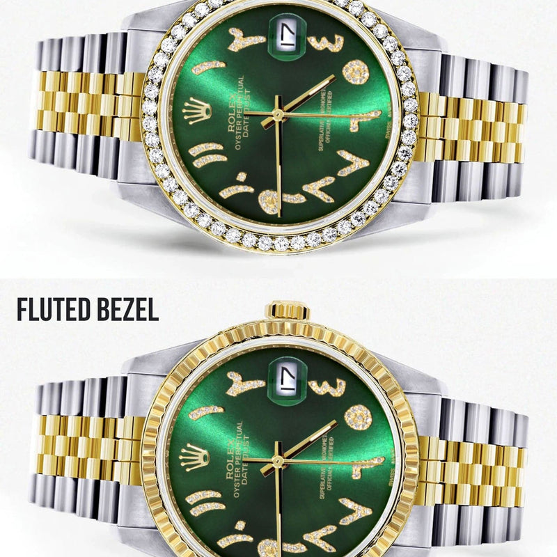 Gold & Steel Rolex Datejust Watch 16233 for Men  | 36Mm | Green Arabic Diamond Dial | Jubilee Band
