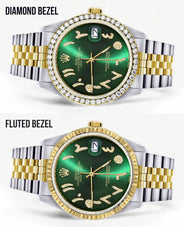 Gold & Steel Rolex Datejust Watch 16233 for Men  | 36Mm | Green Arabic Diamond Dial | Jubilee Band