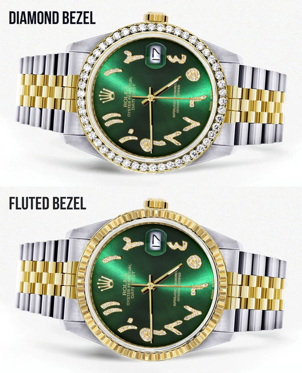 Gold & Steel Rolex Datejust Watch 16233 for Men  | 36Mm | Green Arabic Diamond Dial | Jubilee Band