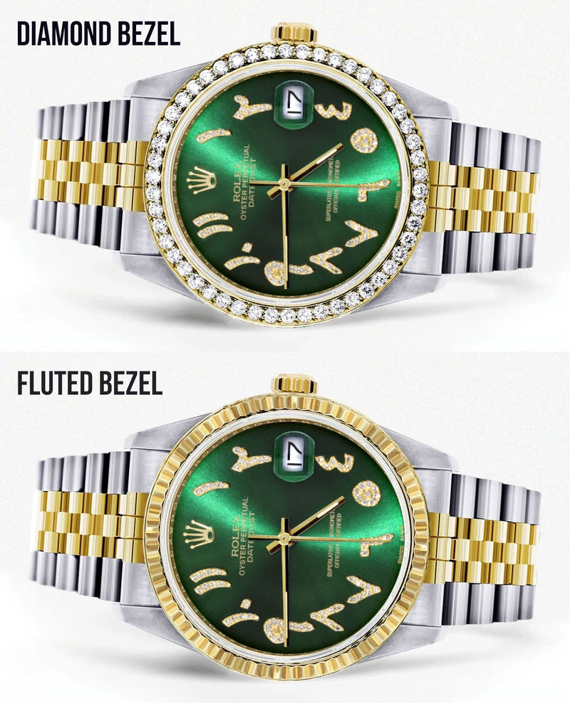 Gold & Steel Rolex Datejust Watch 16233 for Men  | 36Mm | Green Arabic Diamond Dial | Jubilee Band