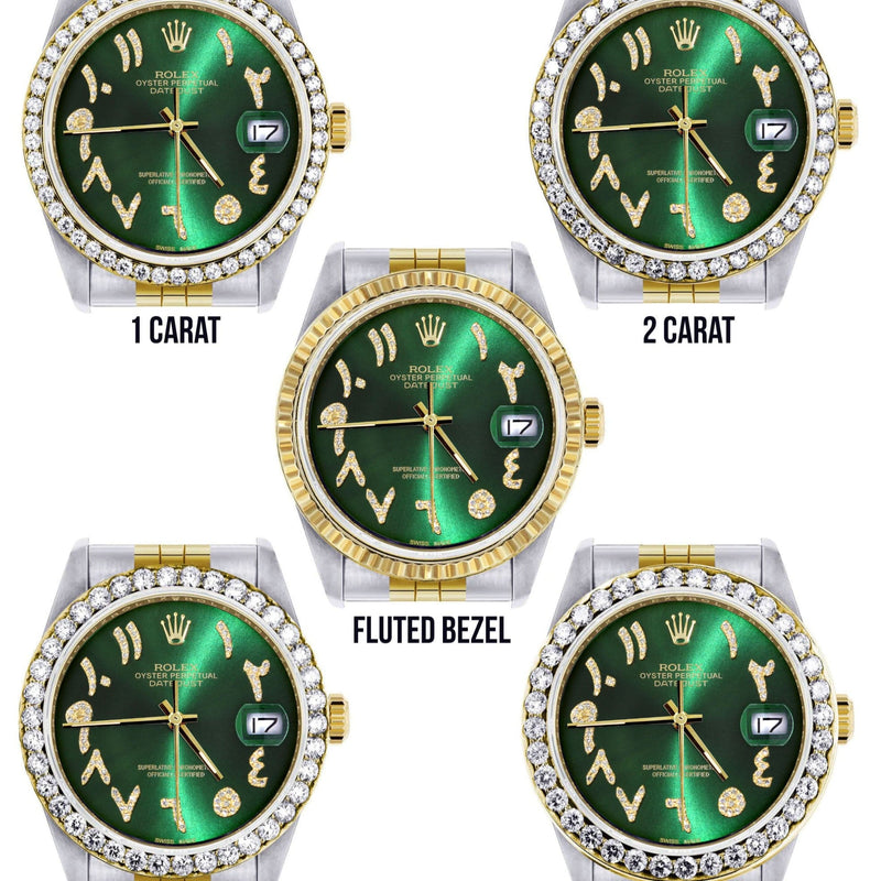 Gold & Steel Rolex Datejust Watch 16233 for Men  | 36Mm | Green Arabic Diamond Dial | Jubilee Band