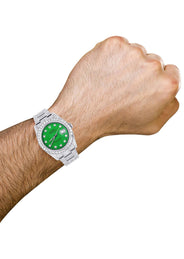 Iced Out Rolex Datejust 36 MM | Stainless Steel | 16.5 Carats of Diamonds | Green Diamond Dial | Oyster Band | Model 116200