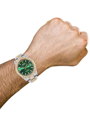 Diamond Iced Out Rolex Datejust 41 | 25 Carats Of Diamonds | Green Diamond Dial | Two Tone | Two Row | Oyster Band