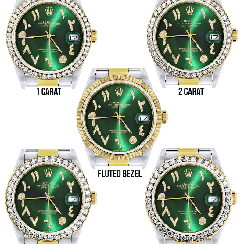 Gold & Steel Rolex Datejust Watch 16233 for Men | 36Mm | Green Arabic Diamond Dial | Oyster Band