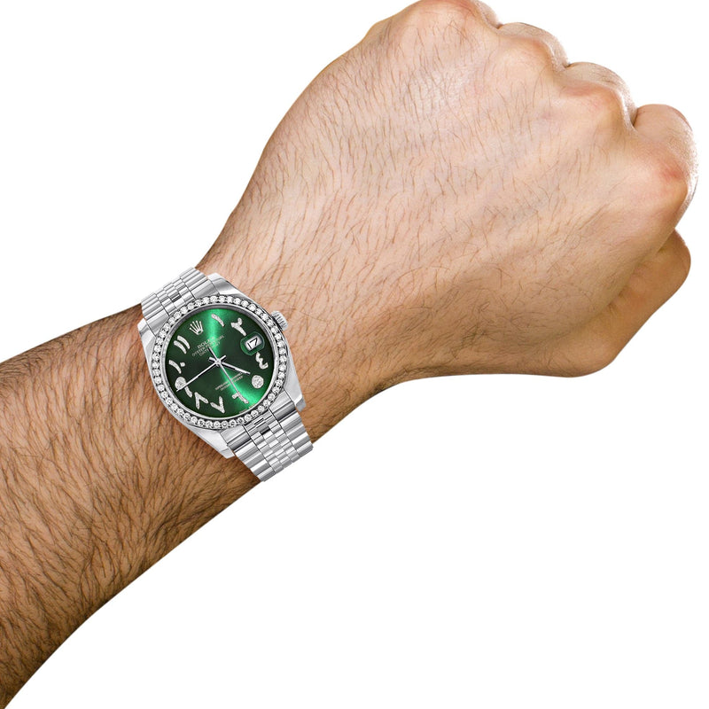 116200 | Hidden Clasp | Diamond Rolex Datejust Watch | 36Mm | Green Arabic Diamond Dial | Jubilee Band